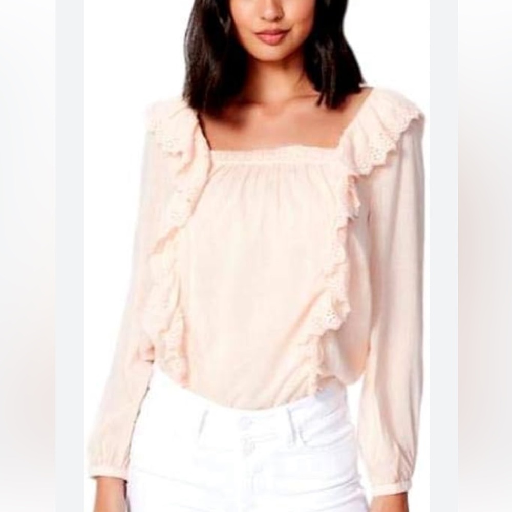Paige Denim Peach Long Sleeve Ruffle Blouse - Size Small - Picture 7 of 7